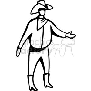 A black and white cowboy holding his hand out
