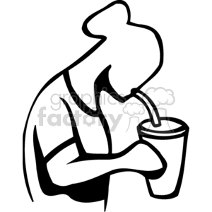 A black and white girl drinking from a cup with a straw clipart. Commercial use image # 158567