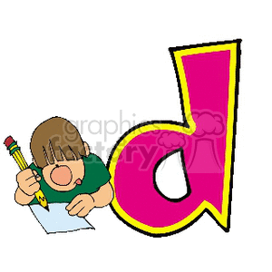 The letter d with child drawing clipart.