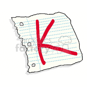 The letter K written in red on piece of notebook paper clipart. Commercial use image # 158612