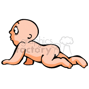 clipart - Naked baby crawling across the floor.