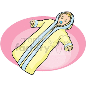 Baby in a snuggle sack with a pacifier in its mouth