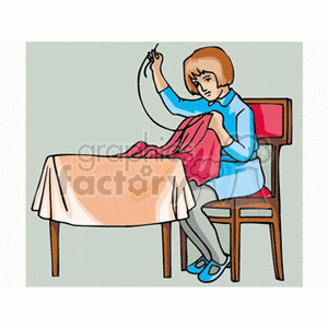 Girl sewing at a table clipart. Commercial use image # 158957