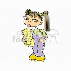 A girl in pigtails holding a teddy bear clipart. Commercial use image # 158959