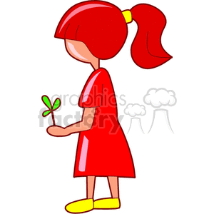 clipart - A girl in a red dress holding a clover.