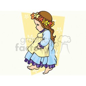 A girl in a blue dress barefooted with flowers in her hair clipart. Royalty-free image # 158967