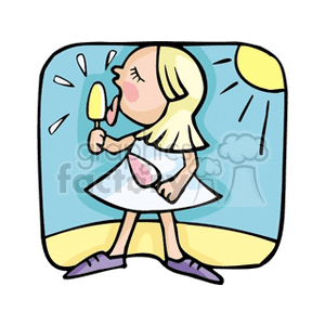 Girl licking ice cream bars in the summer sun clipart.