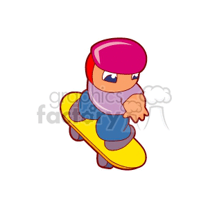 Child in a pink helmet on a yellow skateboard