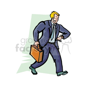 Cartoon business man in a suit rushing to work clipart. Royalty-free image # 159958