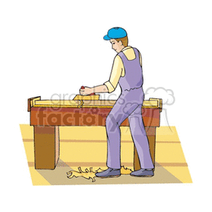 Cartoon man using a wood planer  clipart. Royalty-free icon # 159992