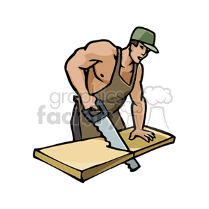 carpenter saw cut cutting board boards carpenters board handyman  carpenter3.gif Clip Art People Occupations muscular handsaw determined professional industry industrial worker wood overalls muscles 