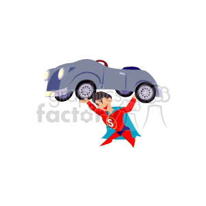 Super hero lifting a car clipart.