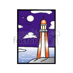   lighthouse lighthouses building buildings ocean night  light_house_at_night.gif Clip Art Places Buildings 
