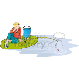 A boy fishing with a blue bucket clipart. Royalty-free image # 163821