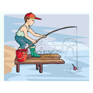 A little boy fishing off of a dock