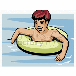 A boy floating in an innertube clipart.
