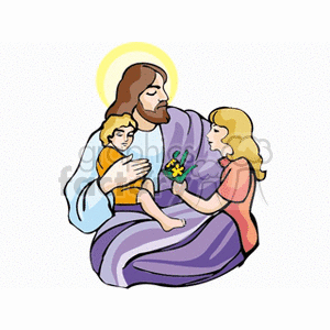 Jesus with a boy and a girl clipart. Commercial use image # 164422