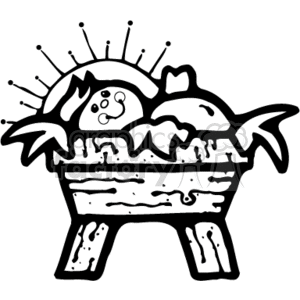 black and white Jesus in the manger clipart.