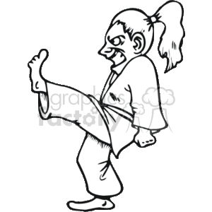  sports cartoon funny cartoons arts martial karate kick  woman female girl girls Sports008_bw_ss Clip Art Sports 
