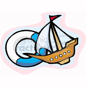 Ship and a lifesaver clipart.