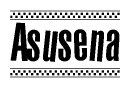 The image contains the text Asusena in a bold, stylized font, with a checkered flag pattern bordering the top and bottom of the text.