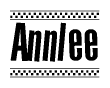The clipart image displays the text Annlee in a bold, stylized font. It is enclosed in a rectangular border with a checkerboard pattern running below and above the text, similar to a finish line in racing. 