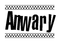 The clipart image displays the text Anwary in a bold, stylized font. It is enclosed in a rectangular border with a checkerboard pattern running below and above the text, similar to a finish line in racing. 
