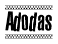 The clipart image displays the text Adodas in a bold, stylized font. It is enclosed in a rectangular border with a checkerboard pattern running below and above the text, similar to a finish line in racing. 
