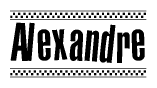 The clipart image displays the text Alexandre in a bold, stylized font. It is enclosed in a rectangular border with a checkerboard pattern running below and above the text, similar to a finish line in racing. 