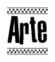 The clipart image displays the text Arte in a bold, stylized font. It is enclosed in a rectangular border with a checkerboard pattern running below and above the text, similar to a finish line in racing. 