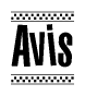 The clipart image displays the text Avis in a bold, stylized font. It is enclosed in a rectangular border with a checkerboard pattern running below and above the text, similar to a finish line in racing. 