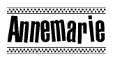 The image contains the text Annemarie in a bold, stylized font, with a checkered flag pattern bordering the top and bottom of the text.
