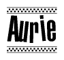 The clipart image displays the text Aurie in a bold, stylized font. It is enclosed in a rectangular border with a checkerboard pattern running below and above the text, similar to a finish line in racing. 