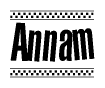 The image contains the text Annam in a bold, stylized font, with a checkered flag pattern bordering the top and bottom of the text.