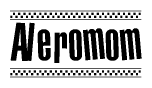 The image contains the text Aleromom in a bold, stylized font, with a checkered flag pattern bordering the top and bottom of the text.