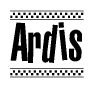 The image contains the text Ardis in a bold, stylized font, with a checkered flag pattern bordering the top and bottom of the text.