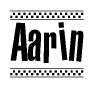 The clipart image displays the text Aarin in a bold, stylized font. It is enclosed in a rectangular border with a checkerboard pattern running below and above the text, similar to a finish line in racing. 