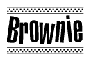 The clipart image displays the text Brownie in a bold, stylized font. It is enclosed in a rectangular border with a checkerboard pattern running below and above the text, similar to a finish line in racing. 