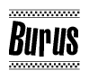 The image contains the text Burus in a bold, stylized font, with a checkered flag pattern bordering the top and bottom of the text.