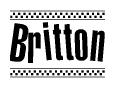 The image contains the text Britton in a bold, stylized font, with a checkered flag pattern bordering the top and bottom of the text.