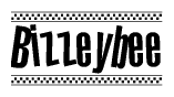 The image contains the text Bizzeybee in a bold, stylized font, with a checkered flag pattern bordering the top and bottom of the text.
