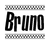 The clipart image displays the text Bruno in a bold, stylized font. It is enclosed in a rectangular border with a checkerboard pattern running below and above the text, similar to a finish line in racing. 