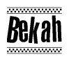The image contains the text Bekah in a bold, stylized font, with a checkered flag pattern bordering the top and bottom of the text.