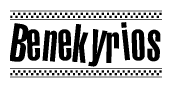 The clipart image displays the text Benekyrios in a bold, stylized font. It is enclosed in a rectangular border with a checkerboard pattern running below and above the text, similar to a finish line in racing. 