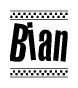 The clipart image displays the text Bian in a bold, stylized font. It is enclosed in a rectangular border with a checkerboard pattern running below and above the text, similar to a finish line in racing. 