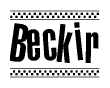 The image contains the text Beckir in a bold, stylized font, with a checkered flag pattern bordering the top and bottom of the text.