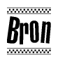 The clipart image displays the text Bron in a bold, stylized font. It is enclosed in a rectangular border with a checkerboard pattern running below and above the text, similar to a finish line in racing. 