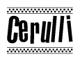 The image contains the text Cerulli in a bold, stylized font, with a checkered flag pattern bordering the top and bottom of the text.