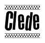 The clipart image displays the text Clede in a bold, stylized font. It is enclosed in a rectangular border with a checkerboard pattern running below and above the text, similar to a finish line in racing. 
