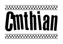 The image contains the text Cmthian in a bold, stylized font, with a checkered flag pattern bordering the top and bottom of the text.